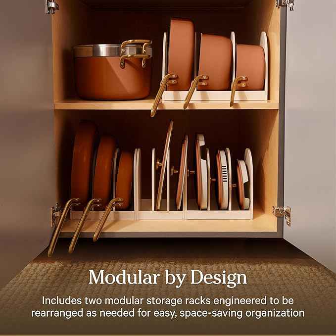 Our Place 17-Piece Essentials Complete Cookware Set - Ceramic Fry Pans, Saucepans, Sauté Pan, Stock Pot, Strainer Basket & Modular Storage | Thermakind™ Nonstick, Oven Safe up to 450°F | Terracotta