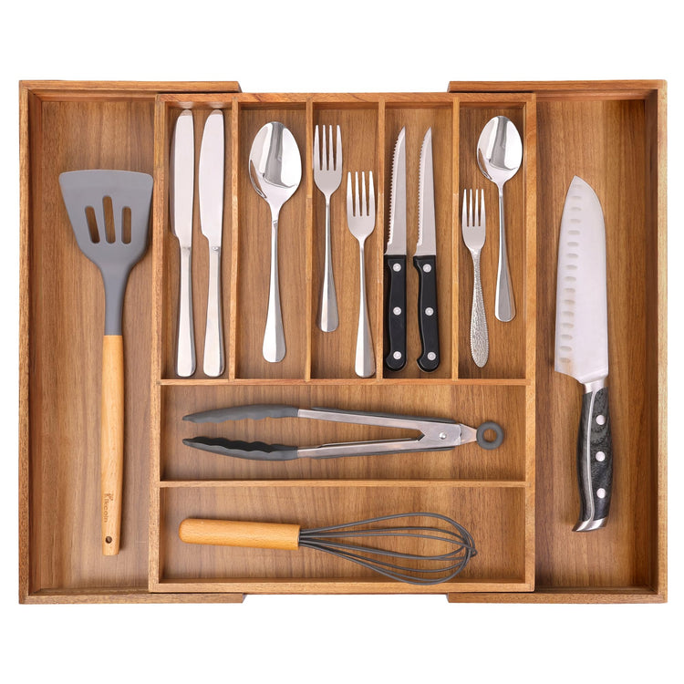 Large Premium Acacia Wood Silverware Organizer