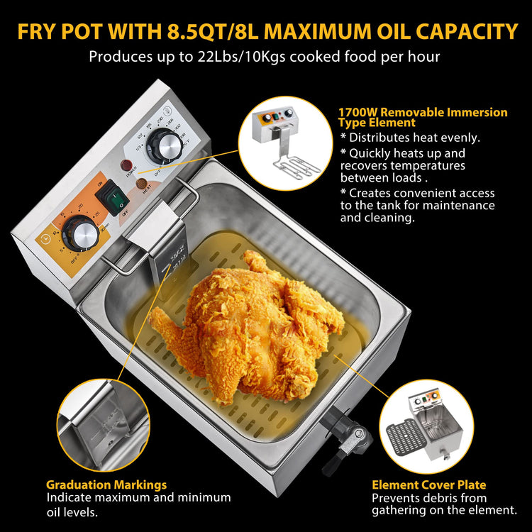 14 Qt. Electric Countertop Commercial Deep Fryer with 6.8 Qt. Basket