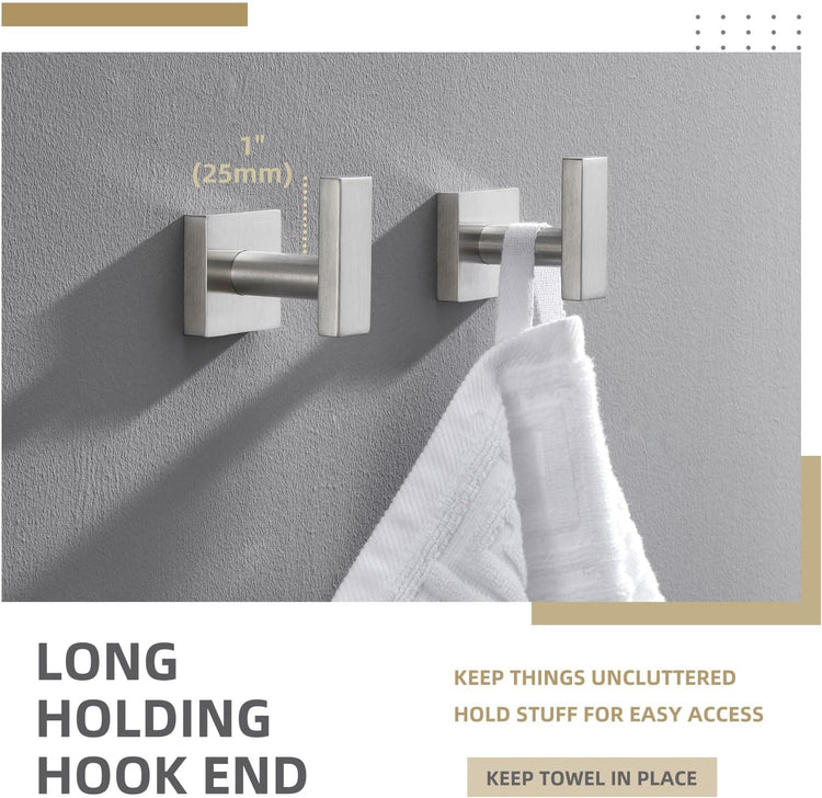 Angle Simple Bathroom Towel Hook 2 Pack, SUS304 Stainless Steel Bath Robe Holder, Modern Coat Hook Wall Mounted, Brushed Nickel