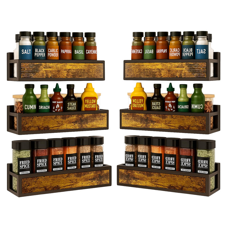 Spice Rack Wall Mount for Large Spice Jars (6 Count)