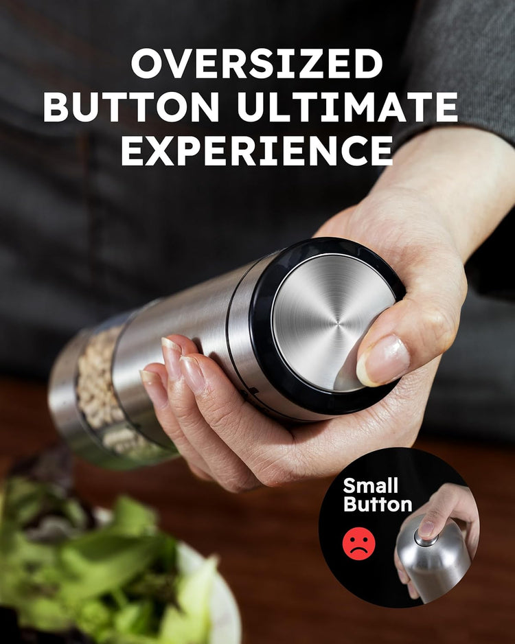FORLIM Electric Salt and Pepper Grinder Set Rechargeable, Upgraded Washable, Automatic One-Handed Operation with LED, Adjustable Coarseness Pepper and Salt Grinder Refillable, Stainless Steel(Silver)