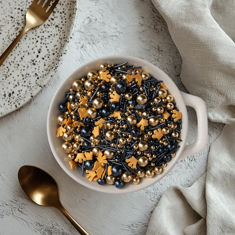 Royal Crown Black and Gold Sprinkles for Cake Decorating 4.23ounce (4.23 Ounce)