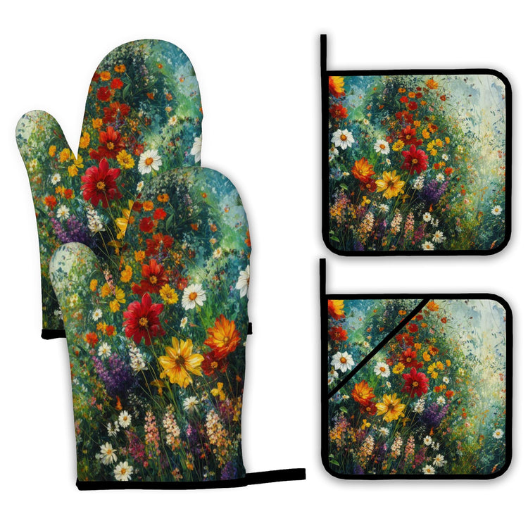 Vintage Flower Fields Oven Mitts and Pot Holders (4 Count)
