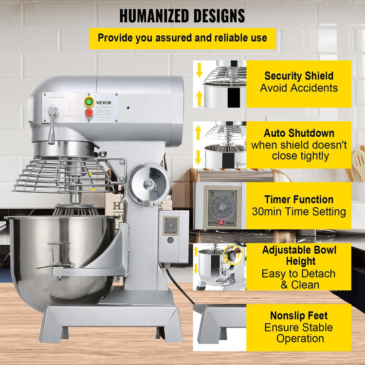 10Qt Commercial Food Mixer with Timing Function (2 Fl Oz)