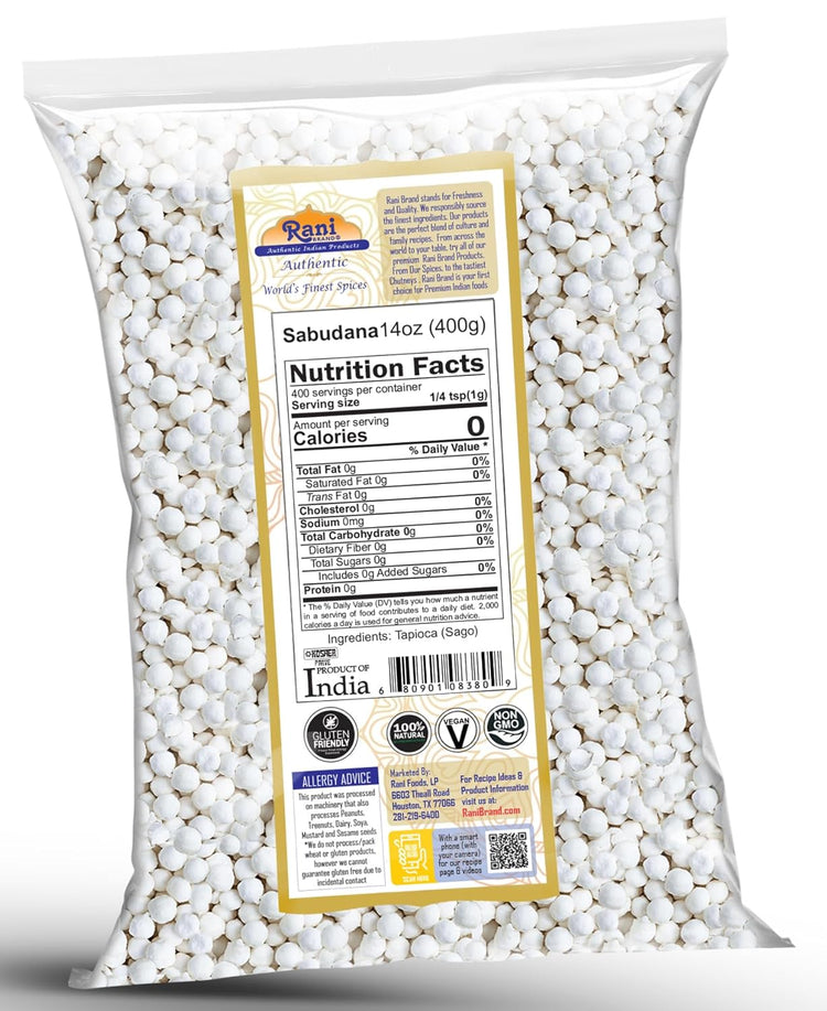 Rani Sabudana (Tapioca/Sago) Pearls 14oz (400g) ~ All Natural | Vegan | No Colors | NON-GMO | Indian Origin - Nestoria