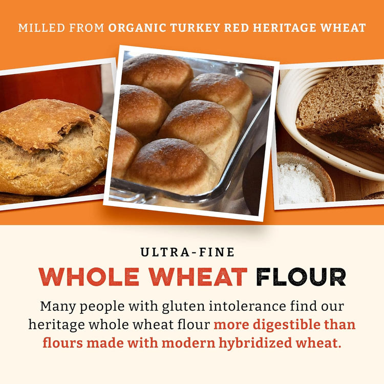 Sunrise Flour Mill Organic Heritage Whole Wheat Flour - 2 lbs | Easier to Digest with Less Bloating | No Bleaching or Bromating | Zero Additives - Nestoria