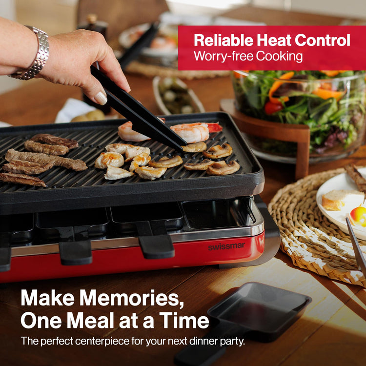 Classic 8 Person Raclette Party Grill with Reversible Cast Aluminum Non