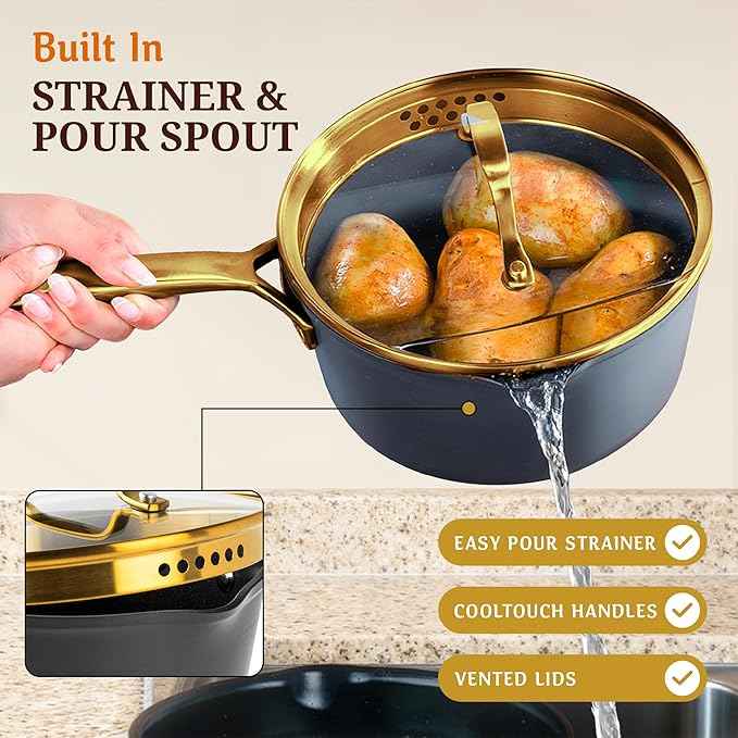 GRANITESTONE 14pcs Induction Pots and Pans Set Non Stick Cookware Set with 3 Utensils, Premium Chef Quality Forged Hard Anodized Exterior with Armor Max Coating Lasts 8x Longer, Oven & Dishwasher Safe