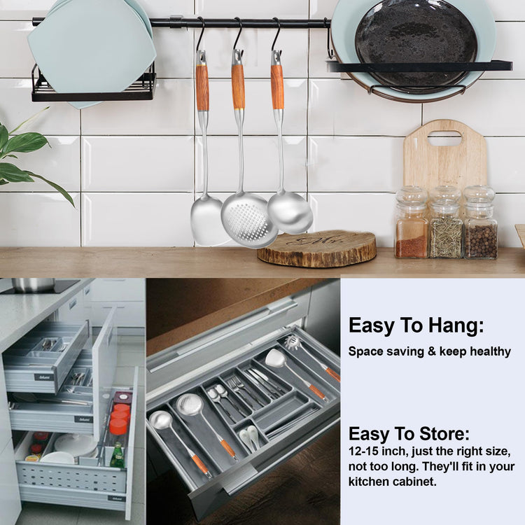Stainless Steel Kitchen Utensils Set for Cooking Wooden Handle (9 Count)