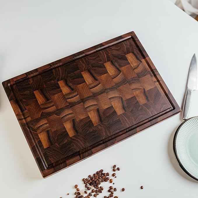 Handmade Personalized Walnut End Grain Cutting Board – Custom Engraved Wood Chopping Block, Gift for Home Chefs by GrainWoods (16x10x2 Inches)
