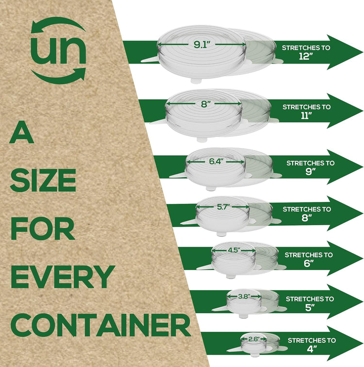 unwasted Reusable Silicone Lids (Variety Pack) – Upgrade Your Kitchen Gadgets with Our Covers for Food Storage – Reusable Silicone Stretch Lids and Food Covers for Containers (Pack of 7)
