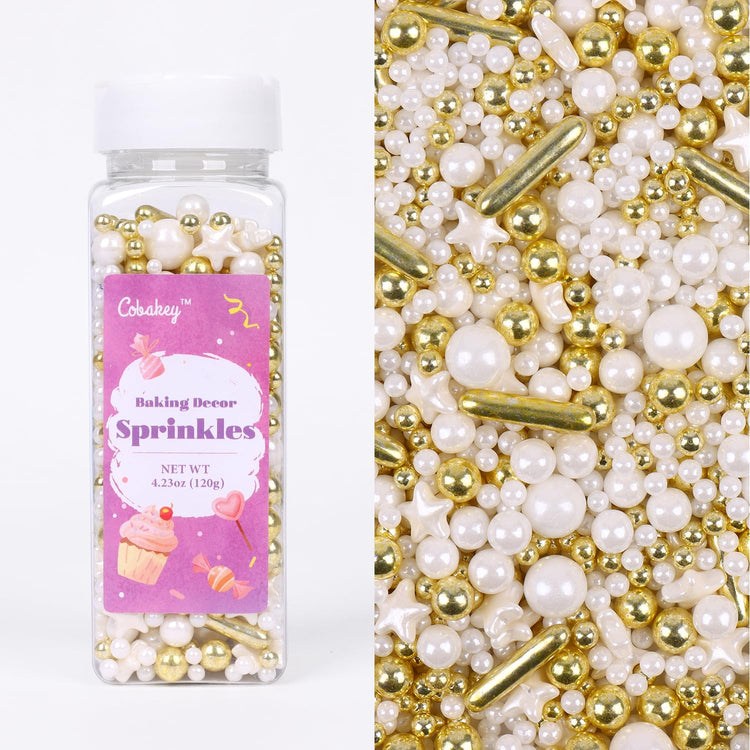 White Deluxe Gold Sprinkles for Cake Decorating 4.23ounce (4.23 Ounce)