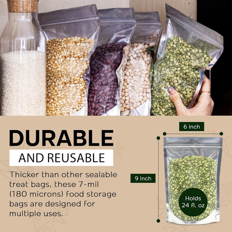 150 Resealable Food Storage Bags, 6x9-inch Heat Sealable Air Tight Bags, Stand Up Zip Bags, Waterproof Packaging Barrier