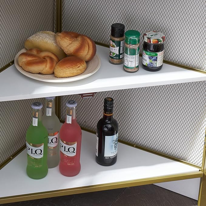 VECELO Corner Cabinet/Table, 3-Tier Display Shelves with Protection Door, Metal Frame Storage Shelf Organizer for Small Space, Living Room, Kitchen, Bathroom