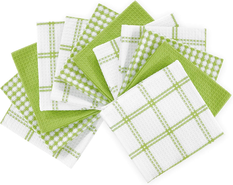 T-fal Premium Waffle Dish Cloths: Highly Absorbent, Super Soft Long Lasting - 100% Cotton, 12"x13" Towel for Cleaning & Drying Dishes, 12-Pack, Green - Nestoria