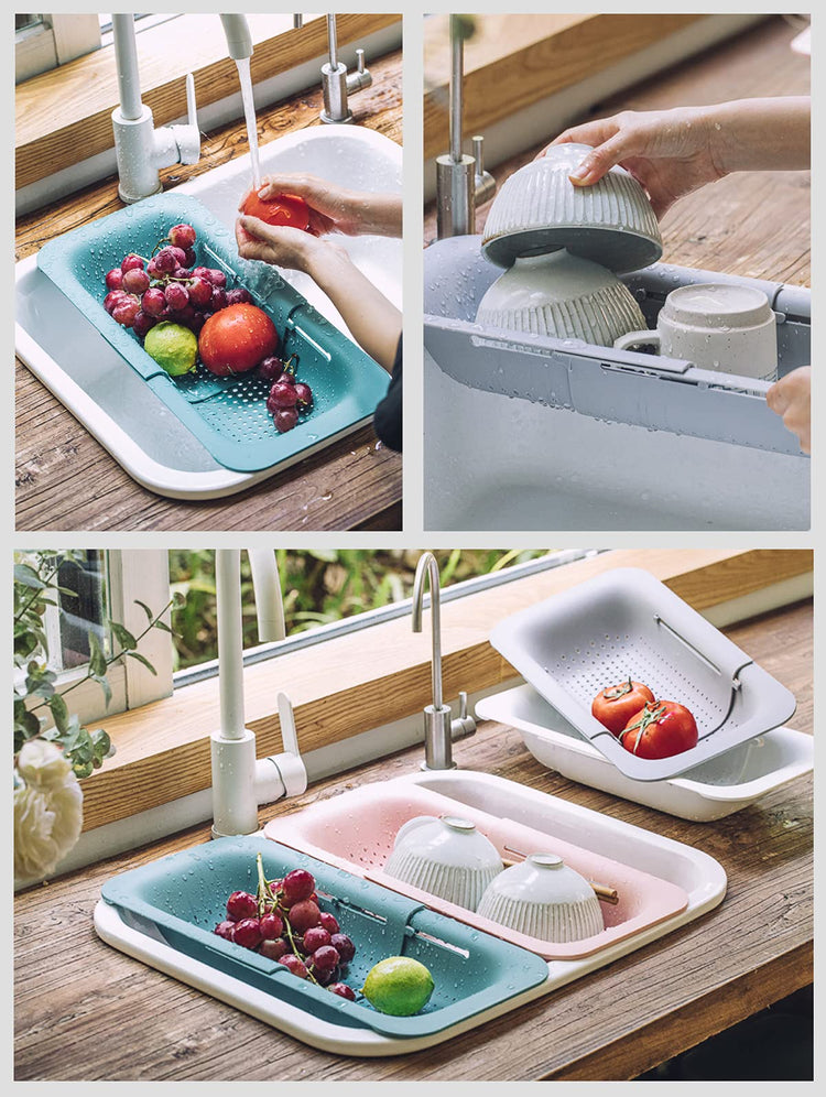 Collapsible Sink Colanders and Strainers Basket Over the Sink Colander Collapsible Colander Extendable Plastic Fruit Vegetable Strainer Drainer Basket for Kitchen