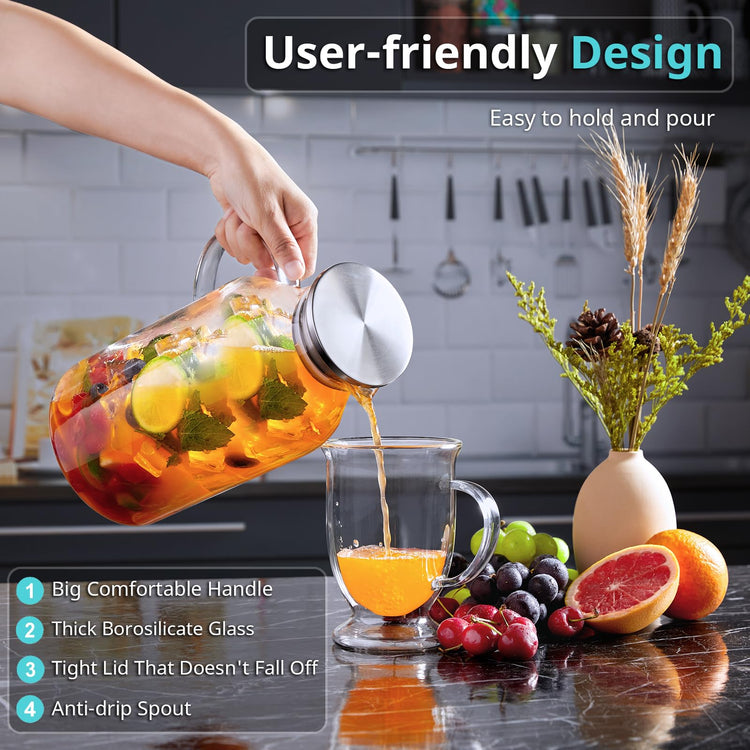 3 Liter 101 oz Glass Pitcher with Lid and Handle