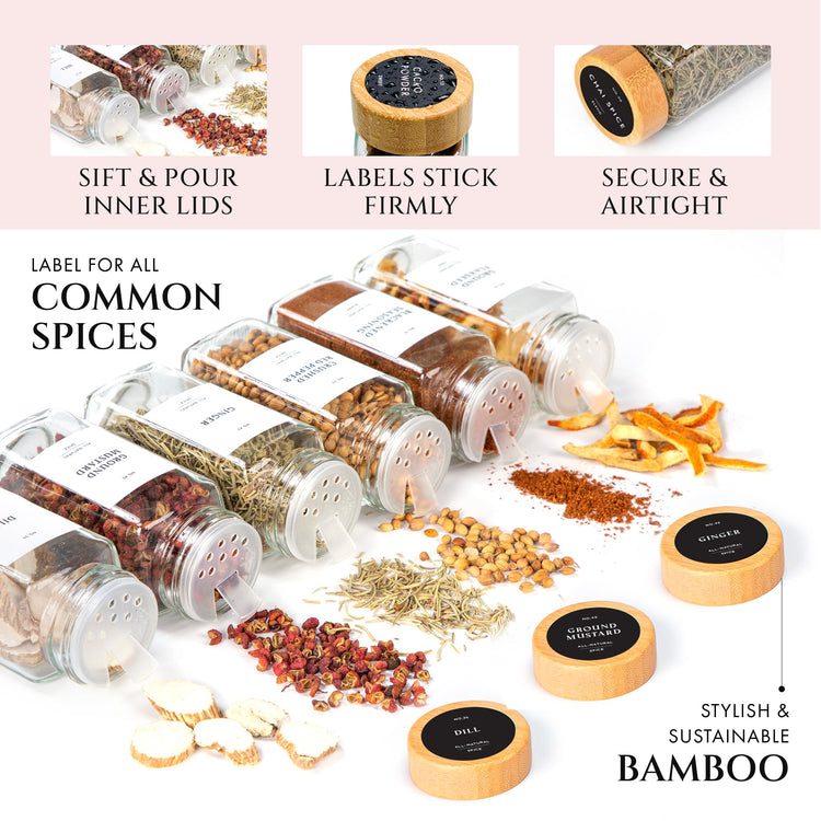 Glass Spice Jars With Bamboo Lids (24 Count)