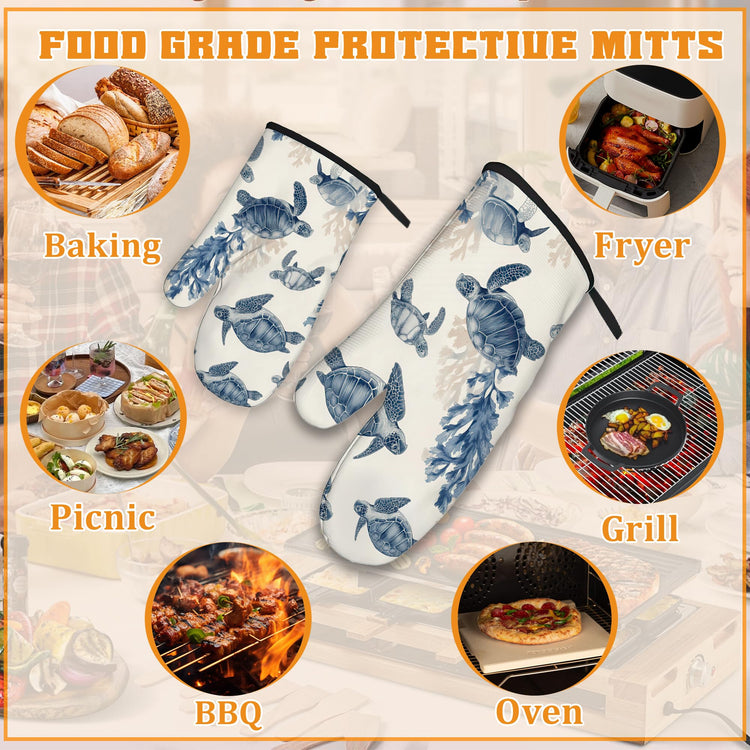Turtle Coral Oven Mitts and Pot Holders Set (4 Count)