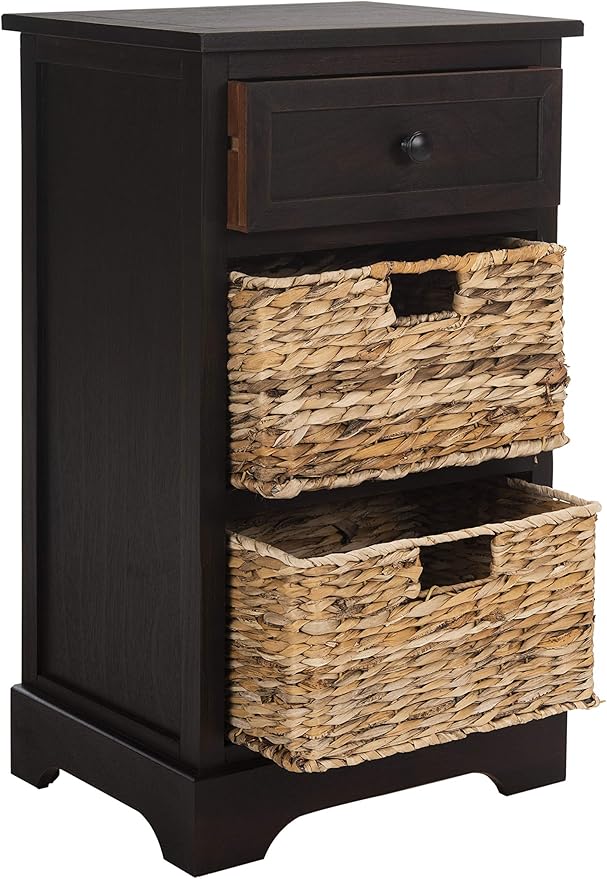 SAFAVIEH Home Collection Carrie Brown/ Natural Wicker 3-Drawer Storage Nightstand Side Table (Fully Assembled)