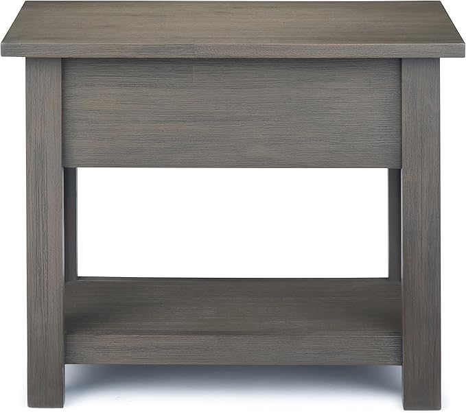 SIMPLIHOME Monroe Narrow Side Table – 14 inch Wide Solid Acacia Wood Narrow End Table in Farmhouse Grey, Rustic Contemporary Accent Table for Living Room with Drawer and Shelf