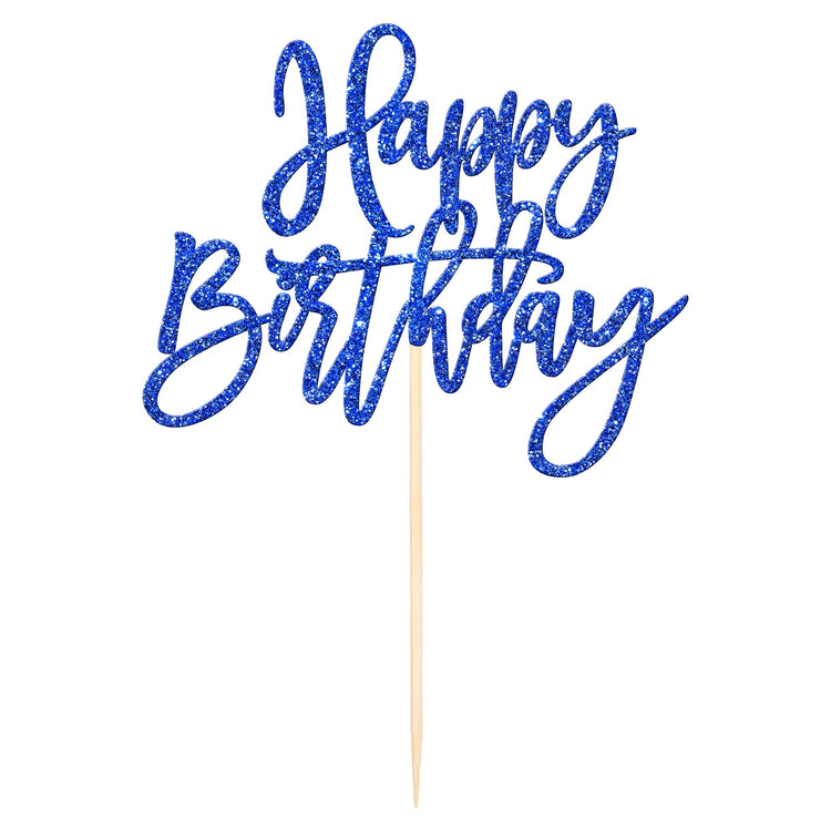 1 PCS Glitter Happy Birthday Cake Topper for Celebrating Anniversary Theme Party Cake Decorations Supplies Dark Blue