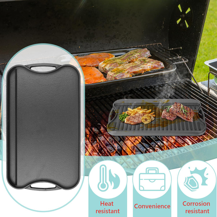 2 in 1 Reversible Cast Iron Griddle for Gas Grill