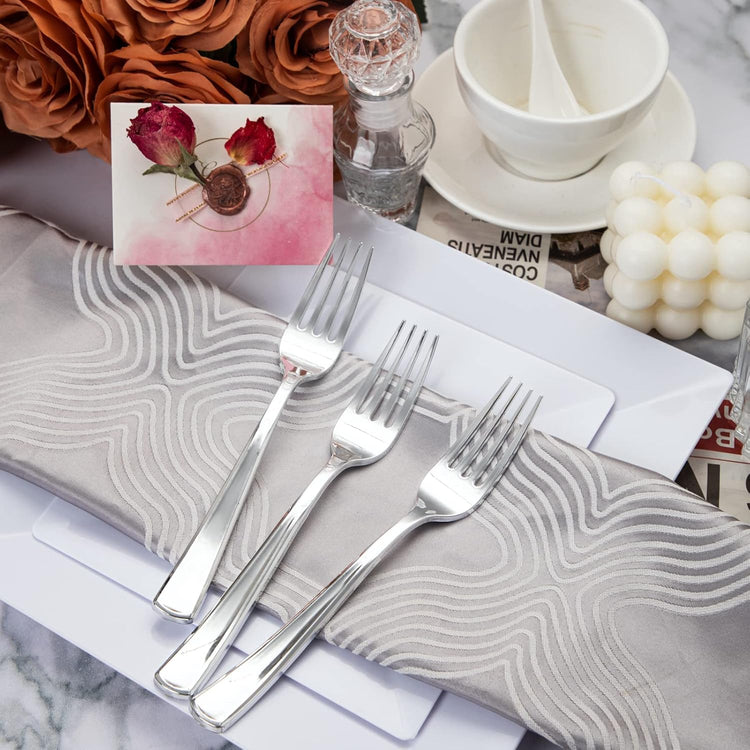 Liacere 200Pcs Silver Plastic Cutlery-Silver Plastic Silverware- Disposable Plastic Silverware - 100 Silver Forks, 50 Silver Spoons, 50 Silver Knives Perfect for Wedding&Valentine's Day