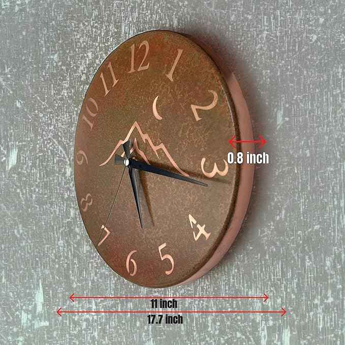 Handmade Pure Copper Wall Clock for Home Decoration, Decor Clock for Living Room, Bedroom and Kitchen, Rustic Decorative Mural Clock Art for Farmhouse (Rusty Landscape, 11)