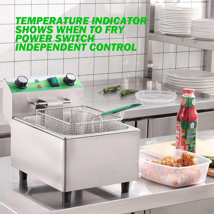 Electric Deep Fryer with Timer 10L/10.6QT Commercial Deep Fryer with Basket and Lid, Temp Control, 1700W/110V Stainless Steel Single Oil Fryer Countertop Fryer for Home and Restaurant Use