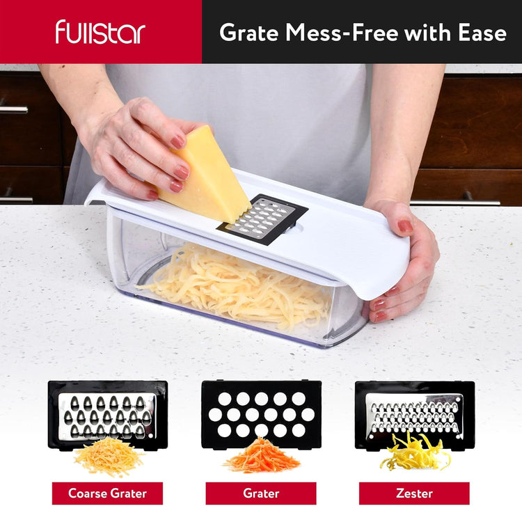 Fullstar Vegetable Chopper & Mandoline Slicer for Kitchen - Food Chopper with Container, Cheese Grater, Home Essentials & Kitchen Gadgets (All in 1, White)