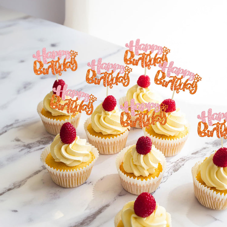 24Pcs Happy Birthday Cupcake Toppers (24 Count)