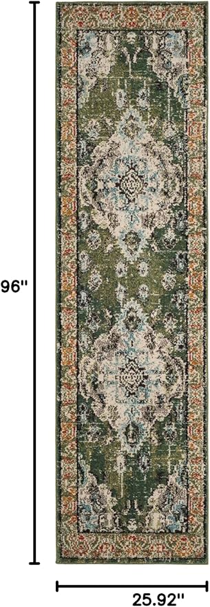 SAFAVIEH Monaco Collection Runner Rug - 2'2" x 8', Forest Green & Light Blue, Non-Shedding & Easy to Clean, Distressed Medallion Design, Ideal for Hallway, Foyer, Entryway, Kitchen, Bedroom (MNC243F)