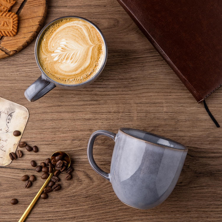 AmorArc 12oz Coffee Mugs, Ceramic Coffee Mugs set of 6 for Man, Woman, Dad, Mom, Modern Coffee Mugs with handle for Latte/Cappuccino/Milk/Cocoa. Dishwasher&Microwave Safe, Gray-Reactive Glaze