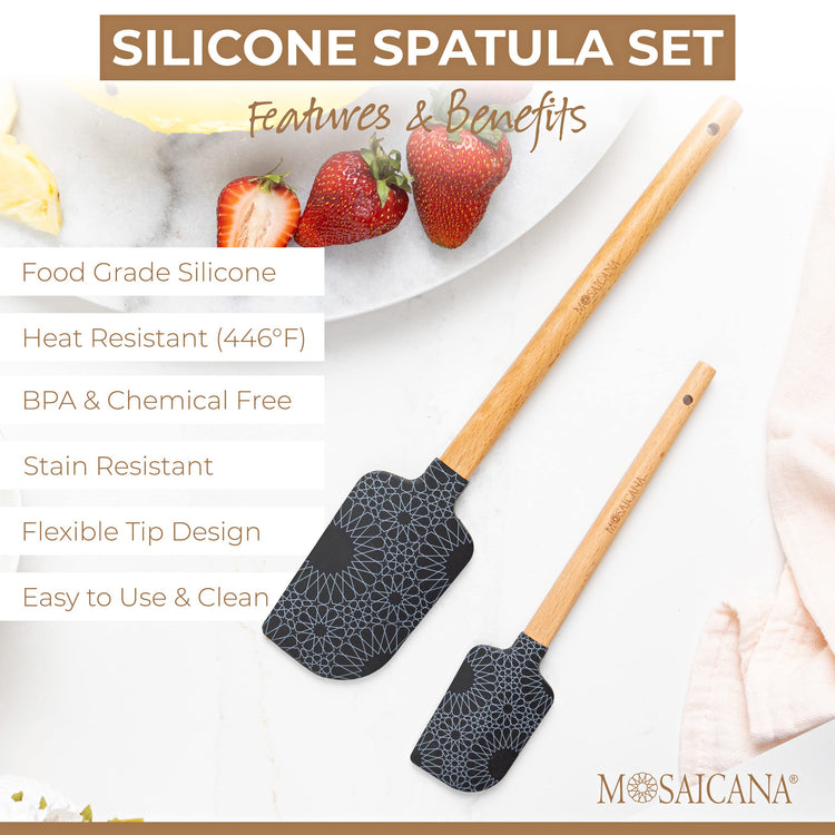 Silicone Spatula set of 2 with wooden handle and stunning pattern (2 Count)