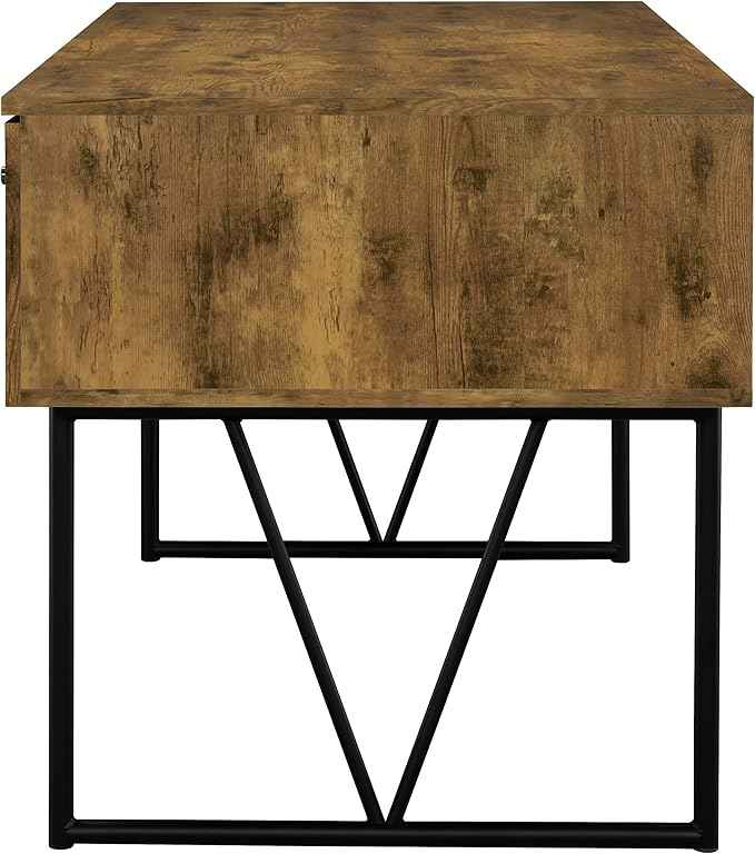 Coaster Home Furnishings Analiese Rustic 63-Inch 4-Drawer Home Office Computer Writing Desk Study Table with Storage Engineered Eco-Friendly Wood Look Laminate Sturdy Steel Base Rustic Nutmeg 800999