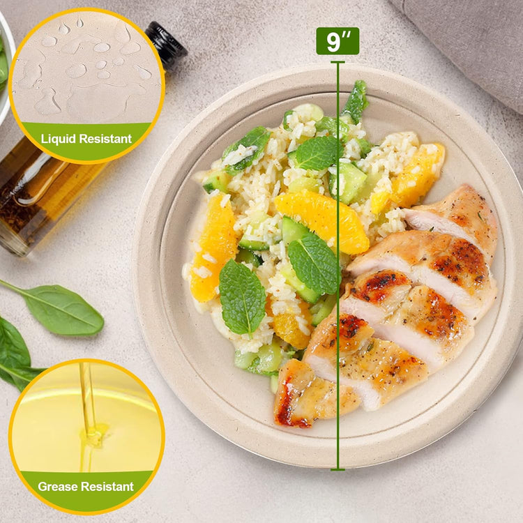 Paper Plates 9 inch, 50 Pack Eco Friendly Recycled Paper Plates, 100% Compostable Plates Disposable, Sturdy Paper Plates Dinner Size, Brown Paper Plates