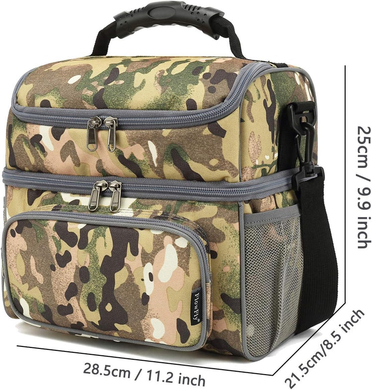 FlowFly Double Layer Cooler Insulated Lunch Bag Adult Lunch Box Large Tote Bag for Men, Women, With Adjustable Strap,Front Pocket and Dual Large Mesh Side Pockets