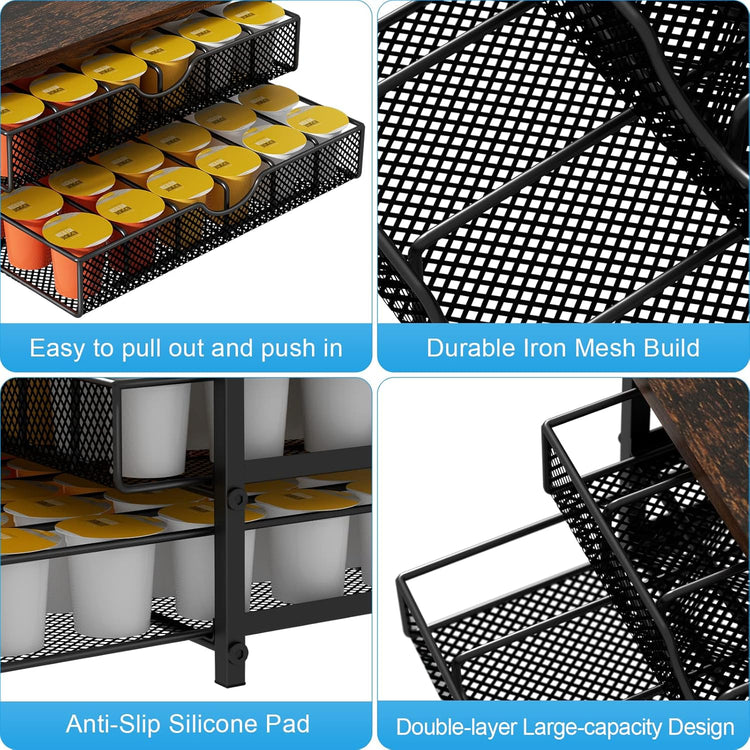 Coffee Pod Drawer Holder Capsule Storage Organizer 2 Tier Coffee Pods Holder With Sliding Baskets for 72 Capacity K Pod, Suit for Home Office Cafe Counter (Black)