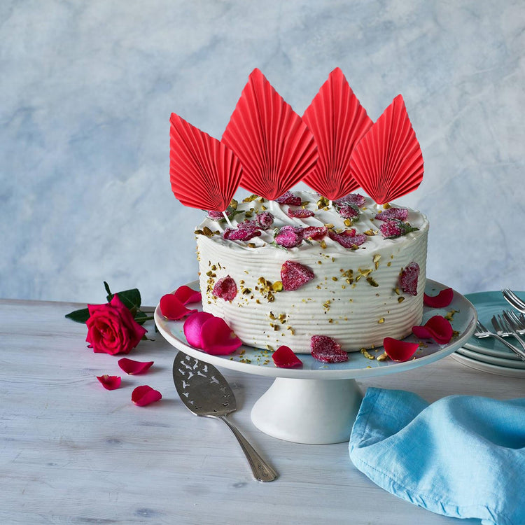 6Pcs Paper Palm Fan Cake Toppers Palm Spear Leaves Fan Cupcake Toppers Cake Insert Decorations Craft DIY Cake Bakeware Decoration for Birthday Party Wedding Party Decor Supplies Red (6 Count)