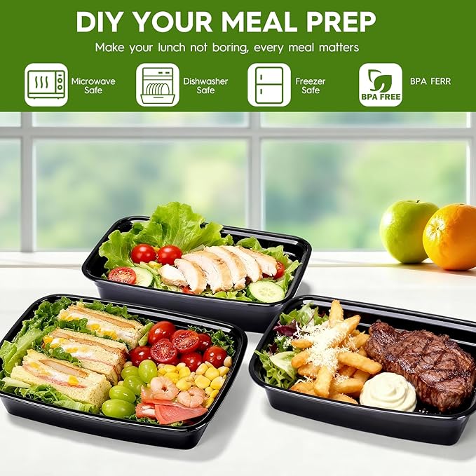 Glotoch 50 Pack (100-Piece) 32 oz 1 Compartment Meal Prep Containers with Lids, Plastic Food Storage Containers for Lunch, Microwave, Freezer, and Dishwasher Safe Take out Containers