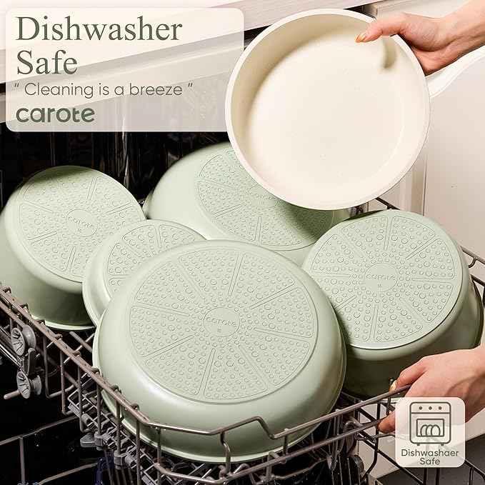 CAROTE Pots and Pans Set, Nonstick Cookware Set Detachable Handle, 19pcs Induction Kitchen Cookware Sets Non Stick with Removable Handle, RV Cookware Set, Oven Safe, Sage Green