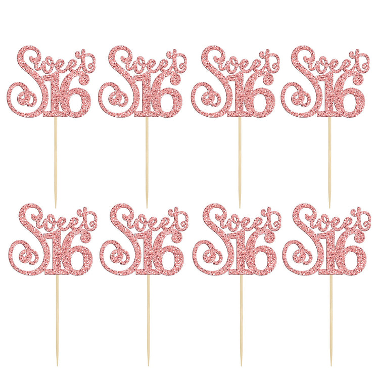 24 Pack 16th Birthday Cupcake Toppers Glitter Sixteen Happy Sweet 16 Cupcake Picks Cheers to 16 Years Old Cupcake Decorations for 16th Birthday Anniversary Party Cake Supplies Rose Gold (24 Count)