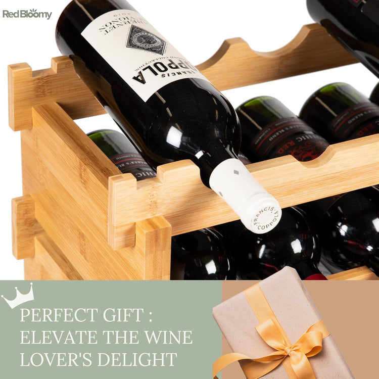 Stackable Bamboo Wine Rack for 72 Bottle, 8-Tier and Sturdy, Free Standing, Modular Wine Storage, Wine Bottle Storage for Cellar, Kitchen and Dining Room (72 Bottle)