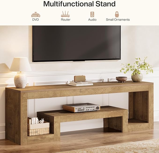 Tribesigns 63-Inch TV Stand for 55/60/65/75-Inch TVs, Farmhouse Entertainment Center with Open Storage Shelves, Wood Television Console for Living Room, Bedroom