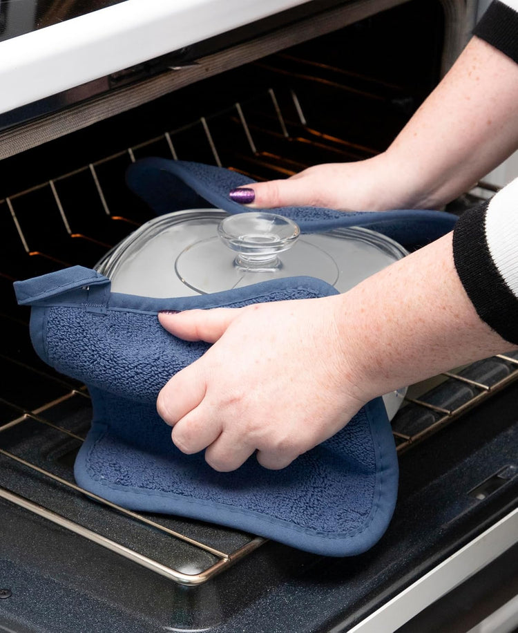 RITZ Terry Potholder & Hot Pad: Unparalleled Heat Resistant, Durable 100% Cotton – Ergonomically Designed for Optimal Grip – Easy-Care Machine Washable – 4-Pack, Paprika/Federal