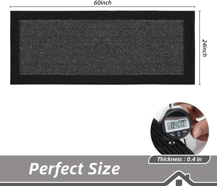 BEQHAUSE Kitchen Runner Rugs 24"x60", Kitchen Rugs Non-Slip Kitchen Mats for Floor, Absorbent and Stain Resistant Kitchen Mats, Machine Washable Rug for Kitchen, Hallway, Laundry & Sink, Black