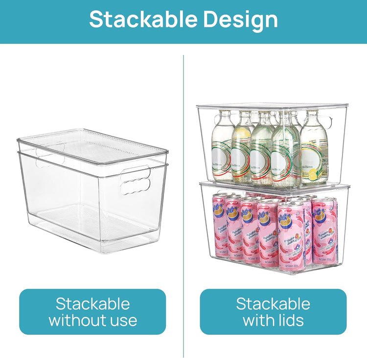 Vtopmart 6 Pack Clear Stackable Storage Bins with Lids,XLarge Plastic Containers with Handle for Pantry Organizer and Storage,Perfect for Kitchen,Fridge,Cabinet, Closet,Bathroom Organization