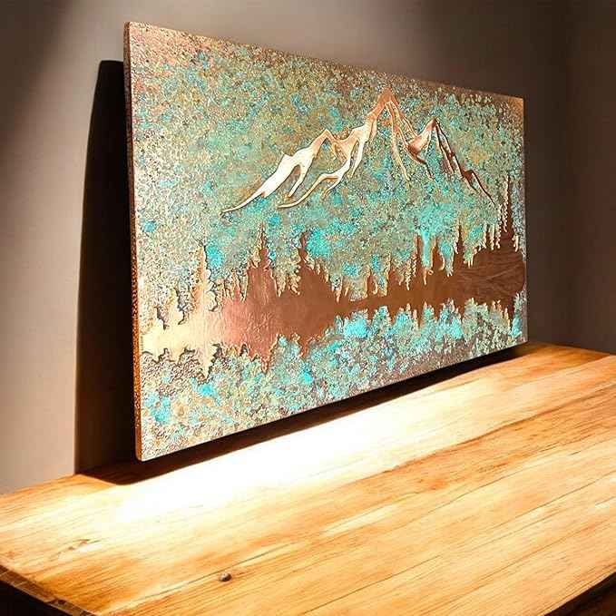 nooc art Handmade Copper Wall Art for Home, Living Room, Bedroom, Kitchen and Office Decor, Rustic Decorative Mural Art for Farmhouse Decor (Panorama of Copper, 13.7 x 19.7, Unframed)